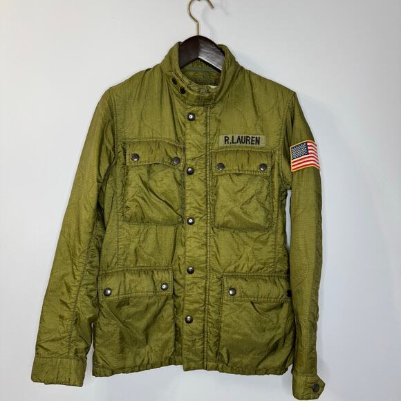 Ralph Lauren Green Jacket RRL Polo Quilted Military Utility USA Flag Patch Sz S - Picture 4 of 9